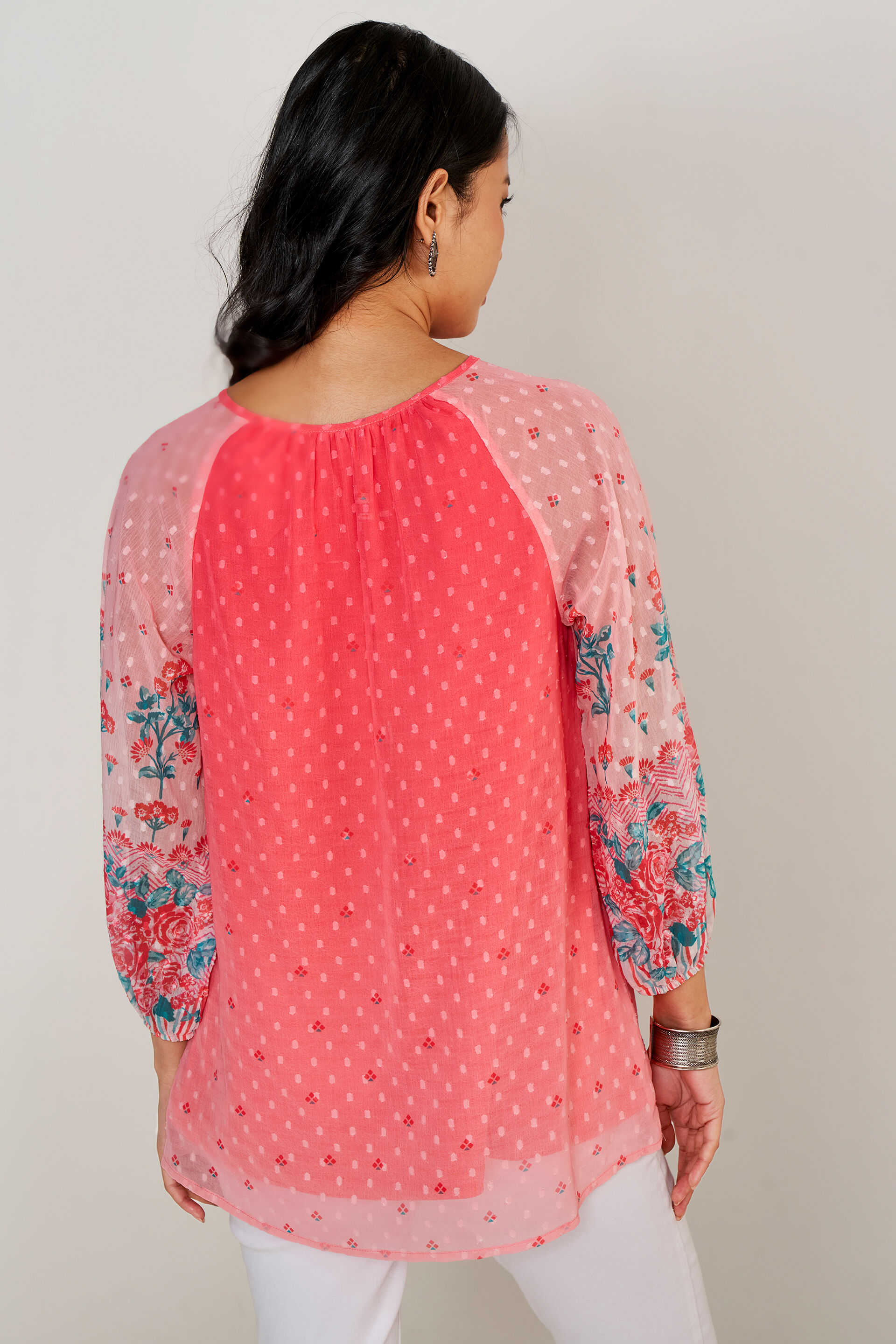 Coral Floral Tassel Straight Top, Coral, image 5
